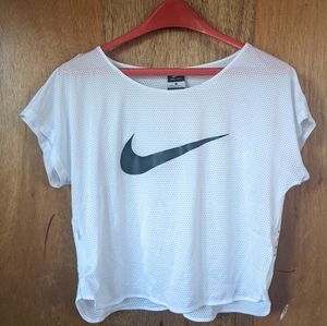 Nike White Dri Fit Mesh Crop Top - Women's Large
